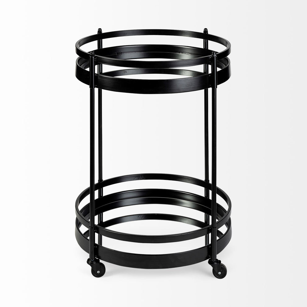 22' Black Metal With Two Mirror Glass Botton Shelves Bar Cart By Homeroots | Bar Carts | Modishstore - 2