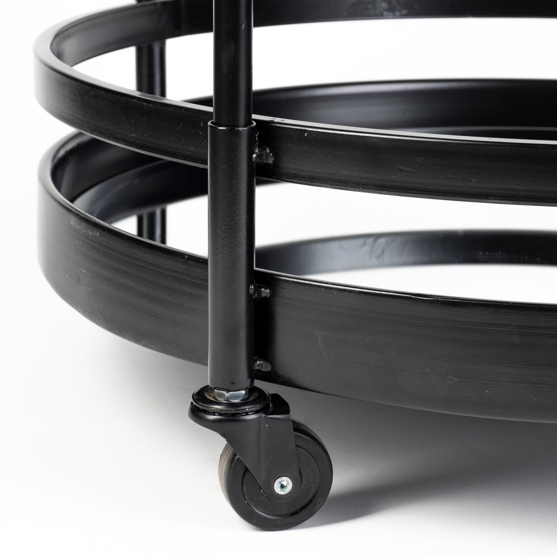 22' Black Metal With Two Mirror Glass Botton Shelves Bar Cart By Homeroots | Bar Carts | Modishstore - 4