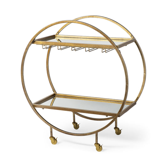 Showstopper Circular Rolling Gold Bar Cart By Homeroots | Bar Carts | Modishstore