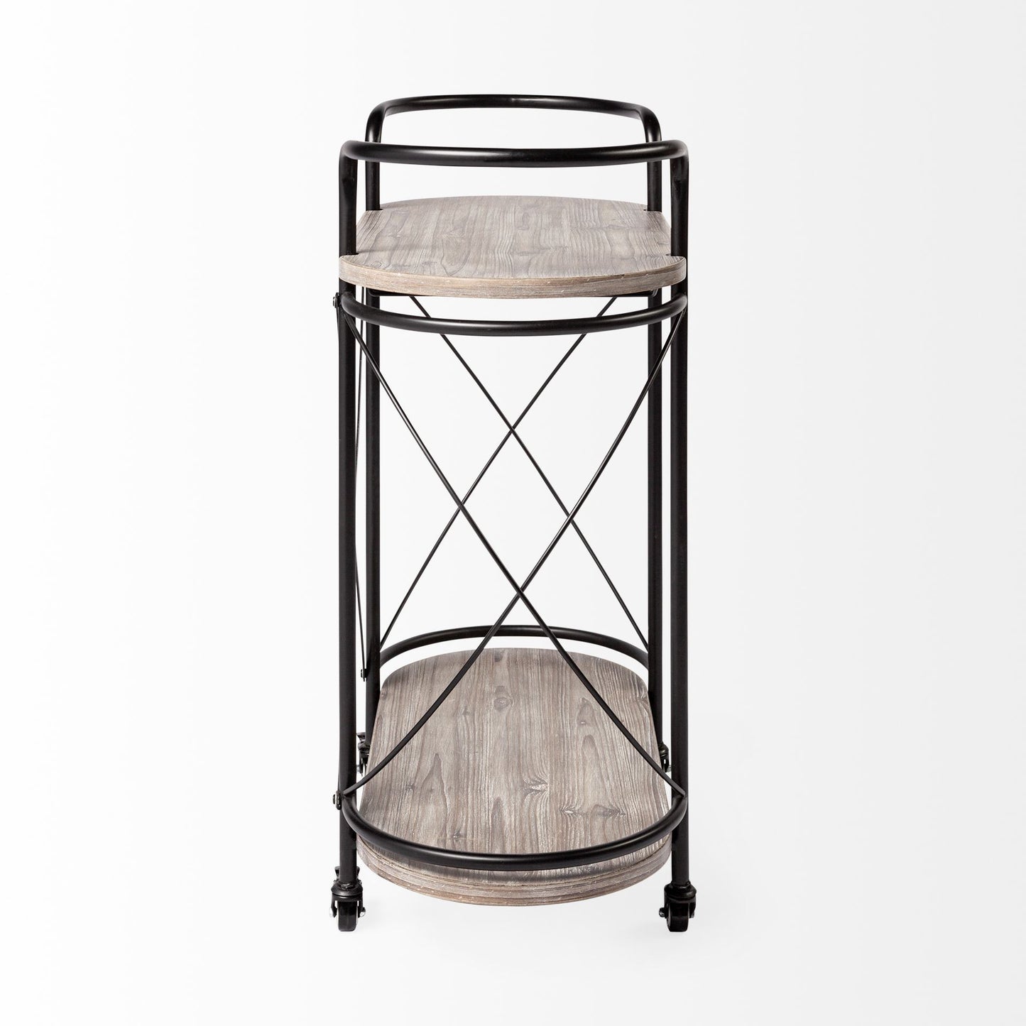 Cyclider Black Metal With Two Wooden Shelves Bar Cart By Homeroots | Bar Carts | Modishstore - 3