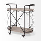 Cyclider Black Metal With Two Wooden Shelves Bar Cart By Homeroots | Bar Carts | Modishstore - 4