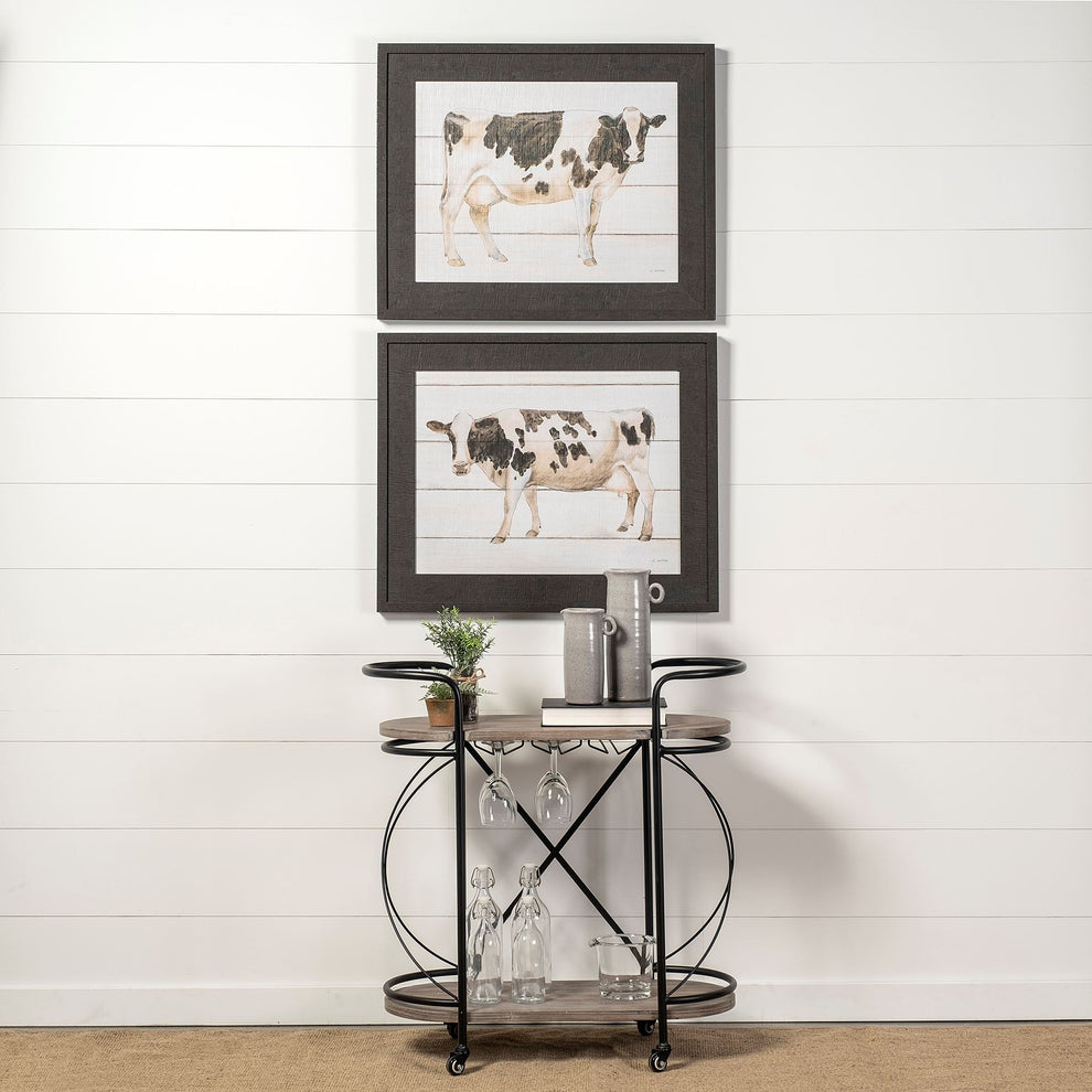 Cyclider Black Metal With Two Wooden Shelves Bar Cart By Homeroots | Bar Carts | Modishstore - 5