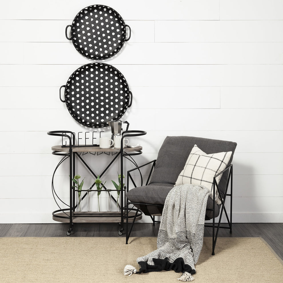 Cyclider Black Metal With Two Wooden Shelves Bar Cart By Homeroots | Bar Carts | Modishstore - 6