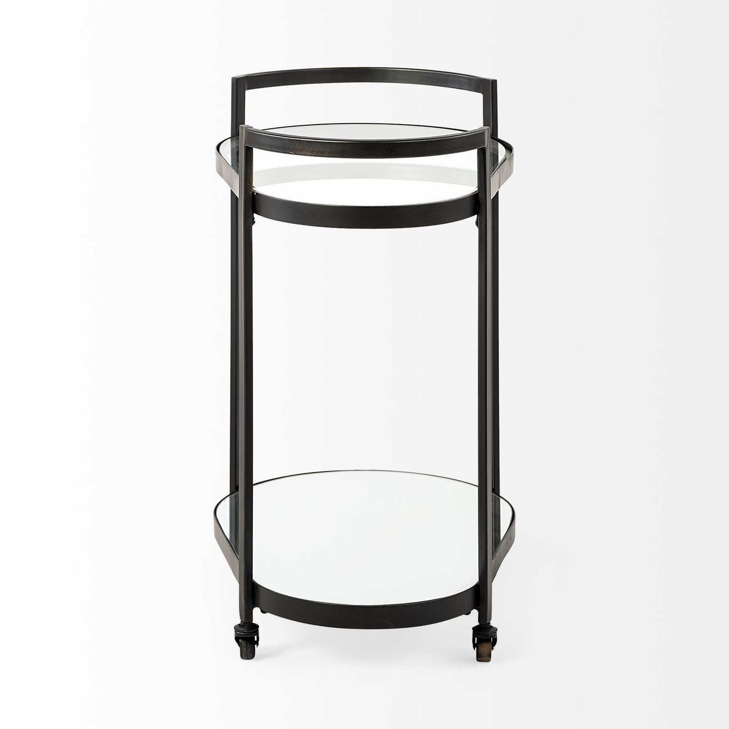 Cyclider Black Metal With Two Mirror Glass Shelves Bar Cart By Homeroots | Bar Carts | Modishstore - 2
