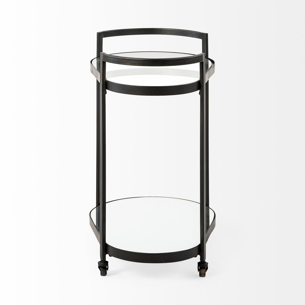 Cyclider Black Metal With Two Mirror Glass Shelves Bar Cart By Homeroots | Bar Carts | Modishstore - 2