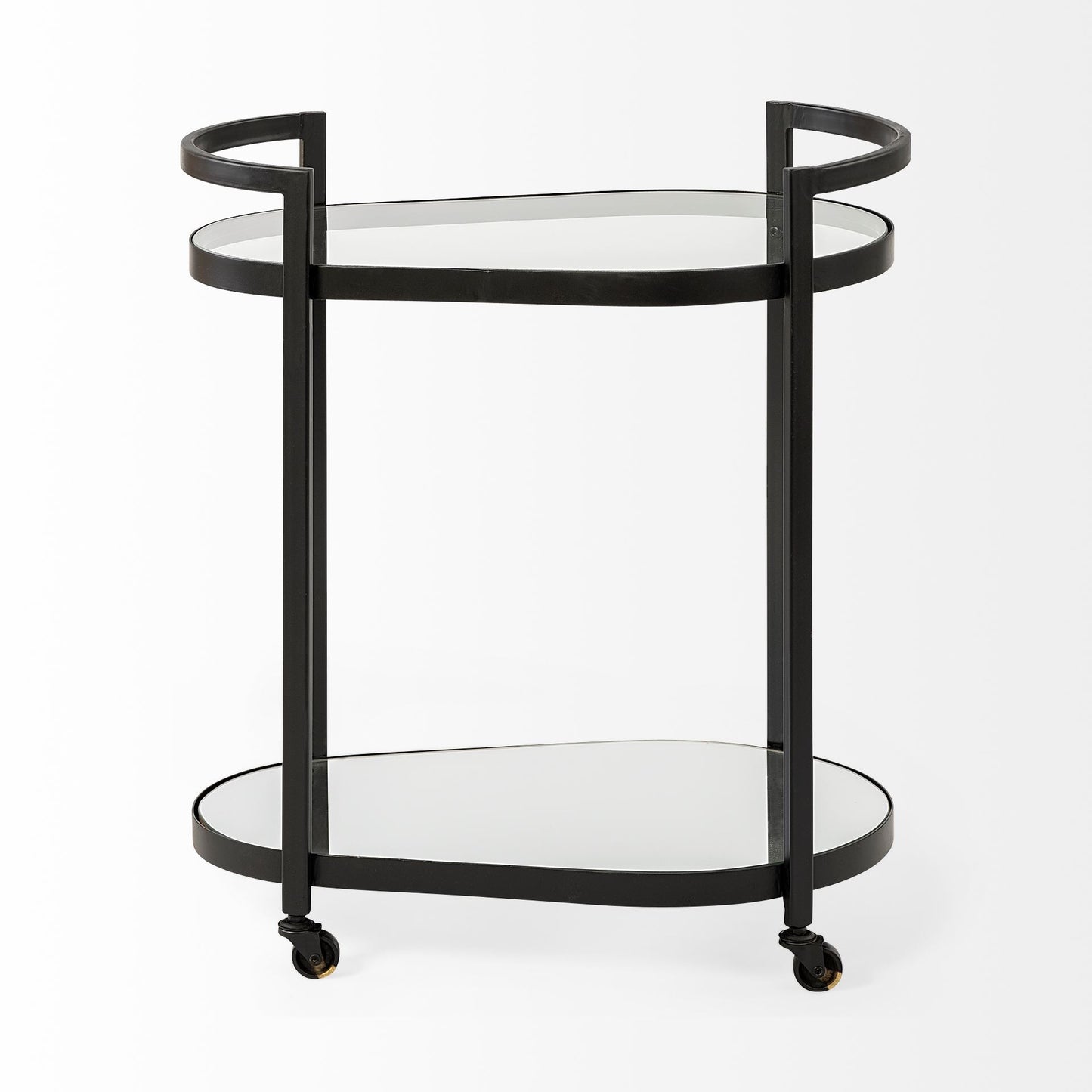 Cyclider Black Metal With Two Mirror Glass Shelves Bar Cart By Homeroots | Bar Carts | Modishstore - 3