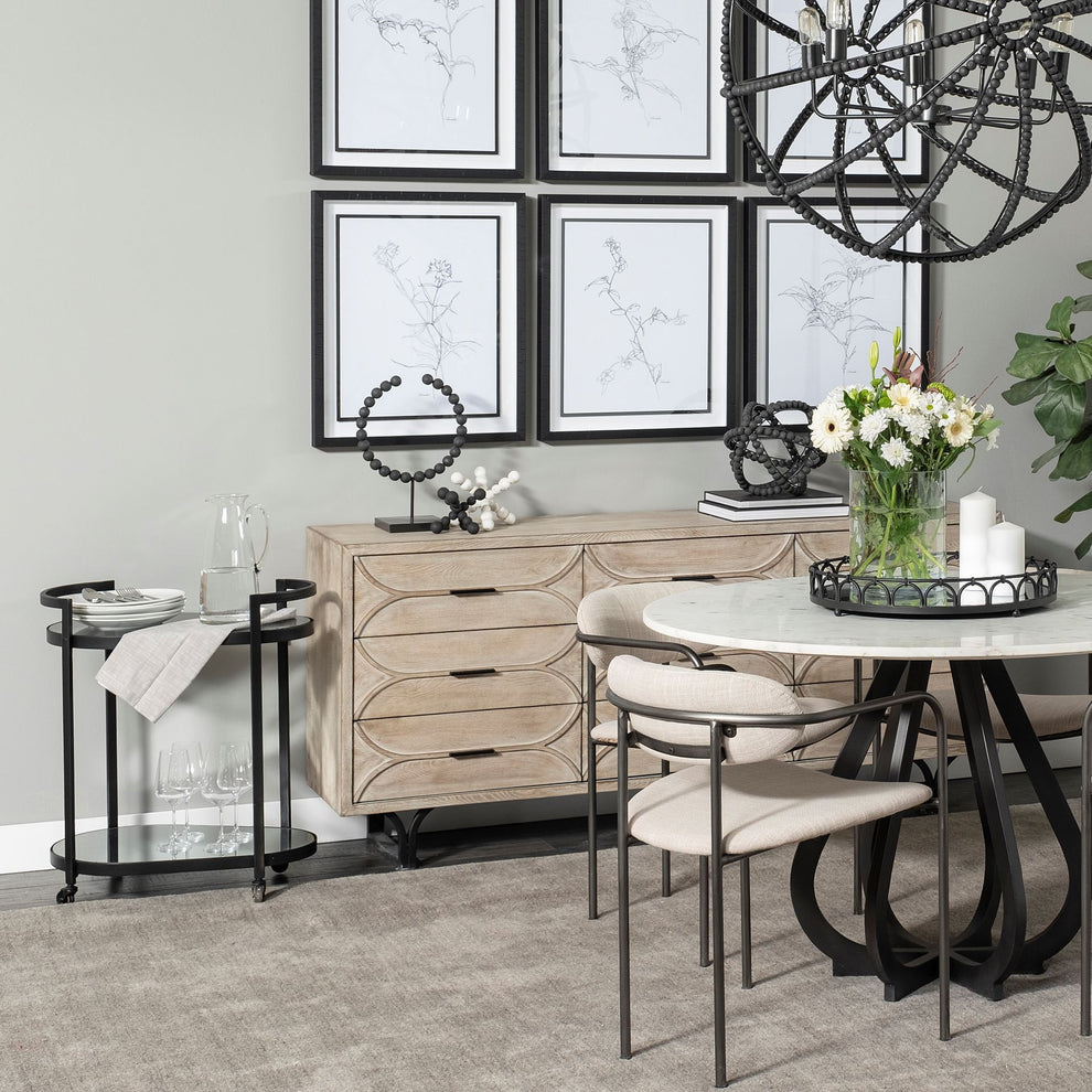 Cyclider Black Metal With Two Mirror Glass Shelves Bar Cart By Homeroots | Bar Carts | Modishstore - 6