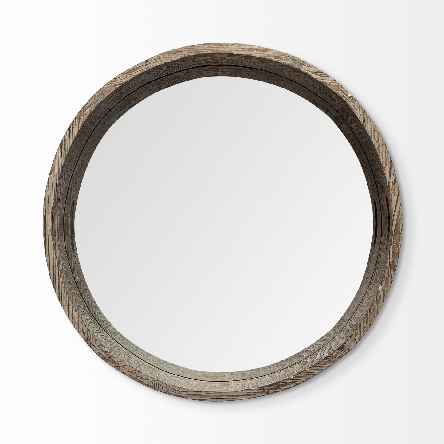 28' Round Natural Finish Fir Wood Mirrored Glass Bottom Tray By Homeroots | Trays | Modishstore - 2