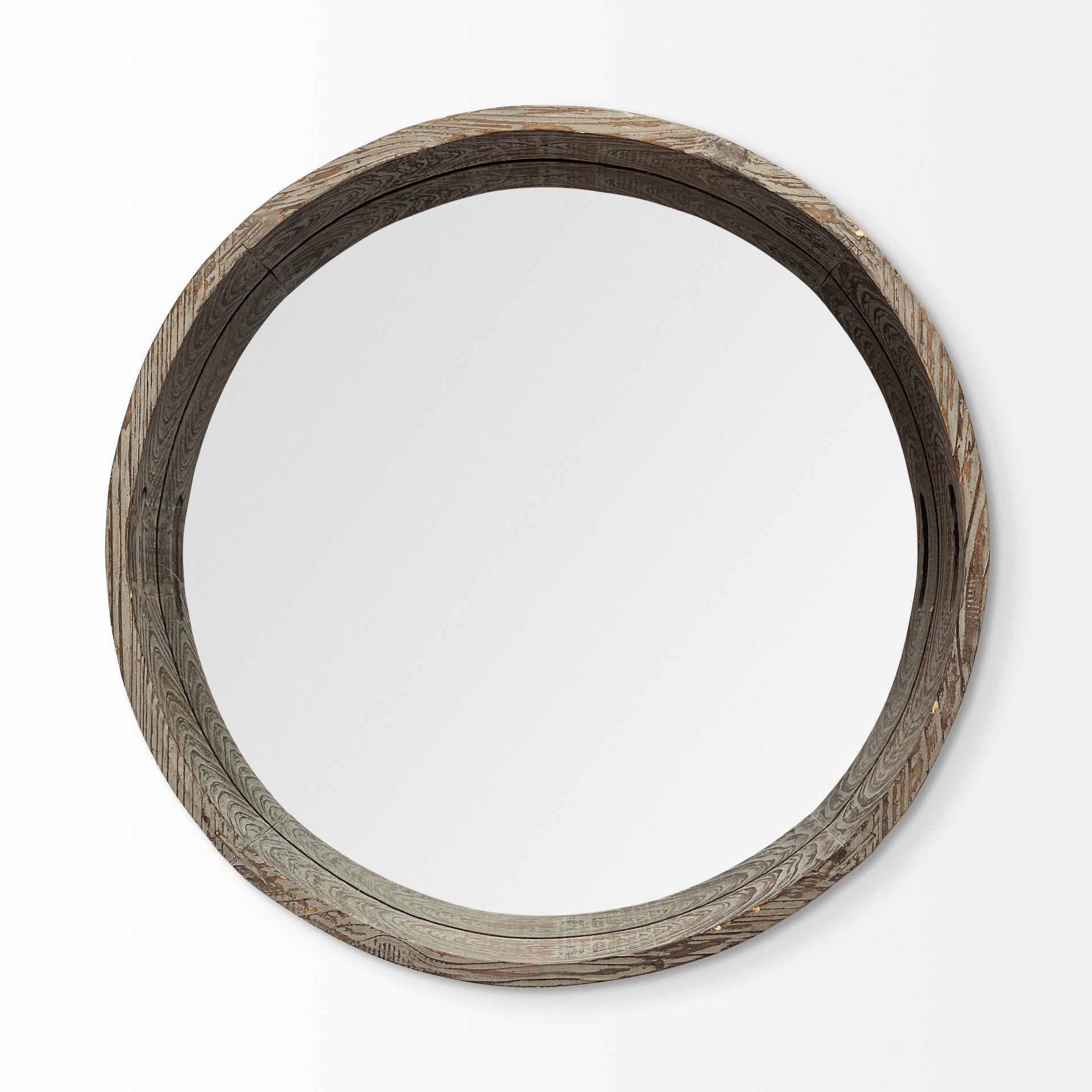 28' Round Natural Finish Fir Wood Mirrored Glass Bottom Tray By Homeroots | Trays | Modishstore - 2