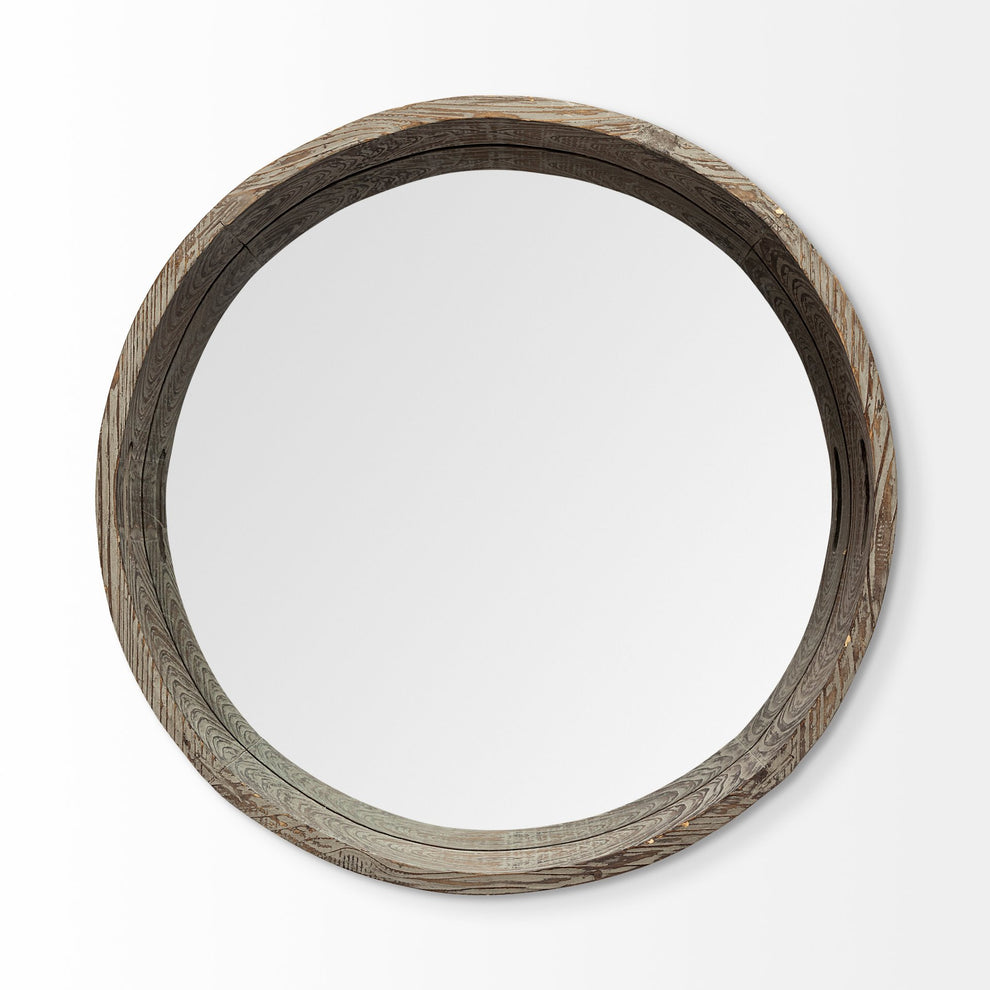 28' Round Natural Finish Fir Wood Mirrored Glass Bottom Tray By Homeroots | Trays | Modishstore - 2