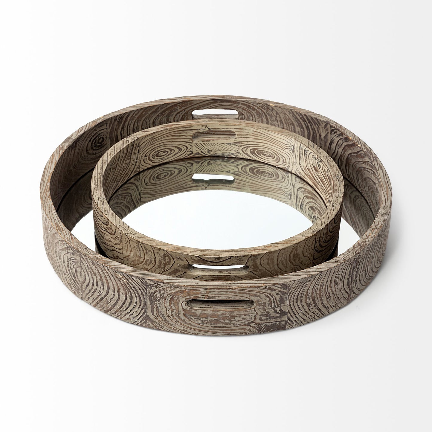 28' Round Natural Finish Fir Wood Mirrored Glass Bottom Tray By Homeroots | Trays | Modishstore - 5