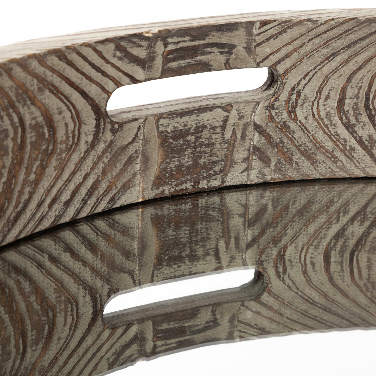 28' Round Natural Finish Fir Wood Mirrored Glass Bottom Tray By Homeroots | Trays | Modishstore - 6