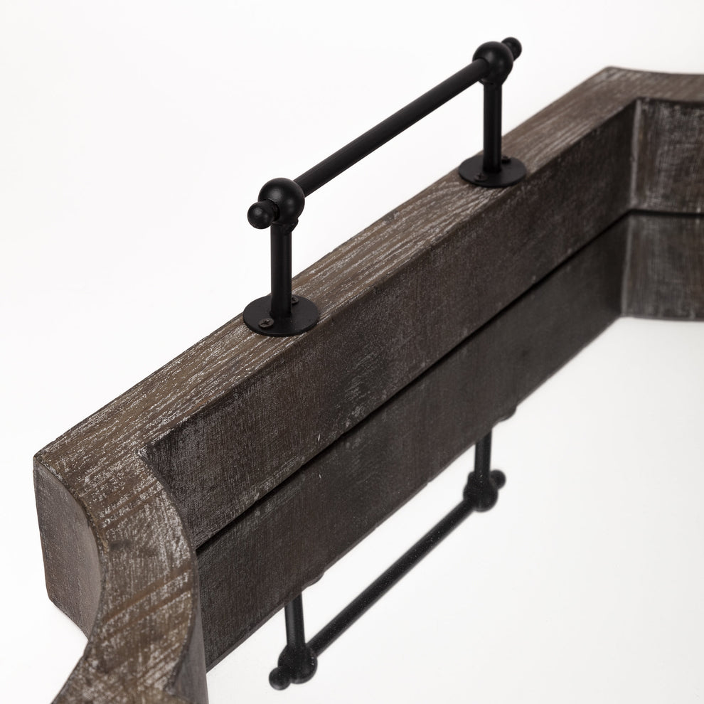 Rustic Antique Wash Finish Wood With Mirrored Glass Bottom And Metal Handle Tray By Homeroots | Trays | Modishstore - 4