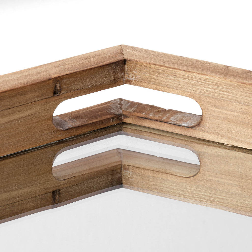 Natural Polished Wood Mirror Glass Lined Top Tray By Homeroots | Trays | Modishstore - 5