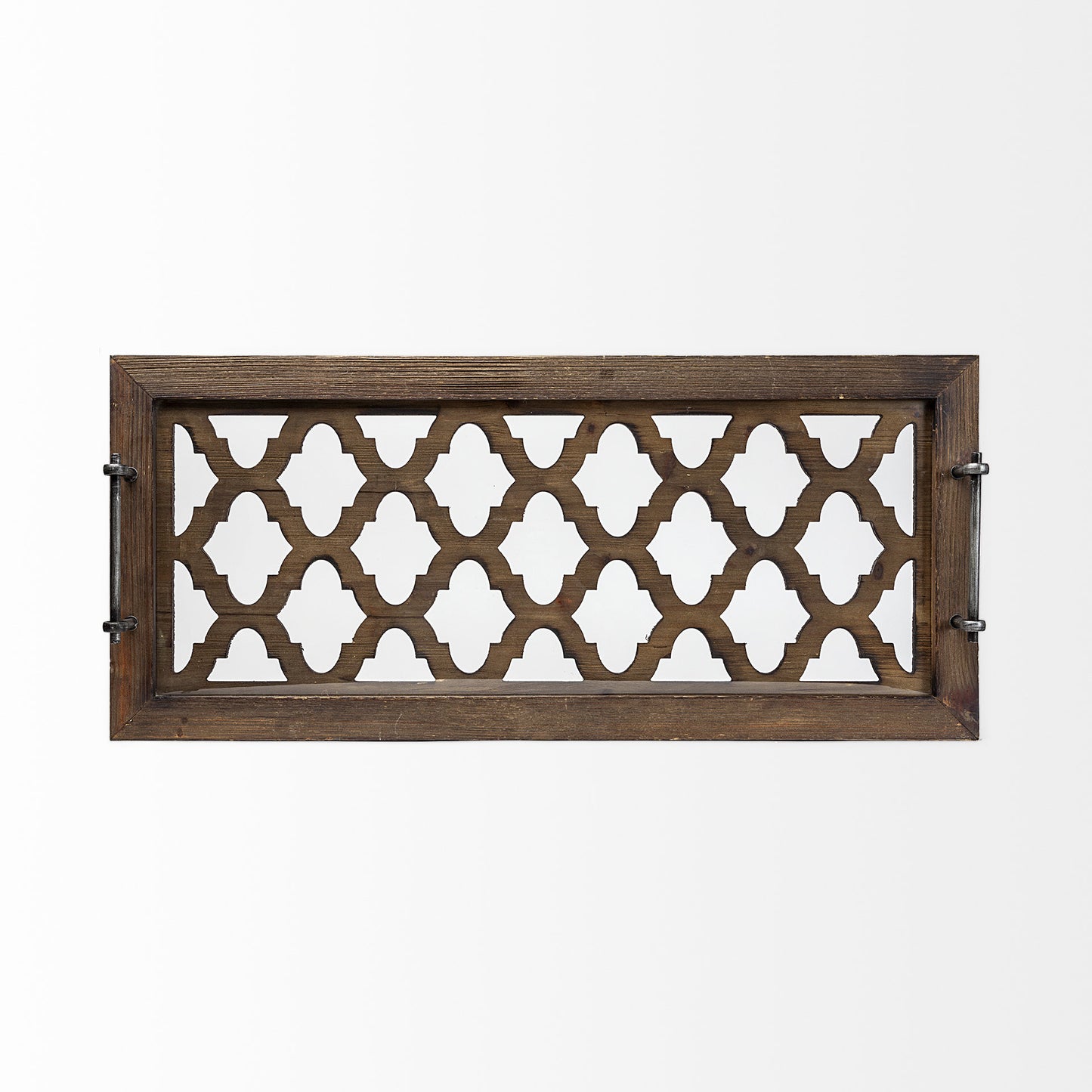 Medium Brown Wood With Metal Quatrefoil Pattern Glass Bottom Tray By Homeroots | Trays | Modishstore - 3