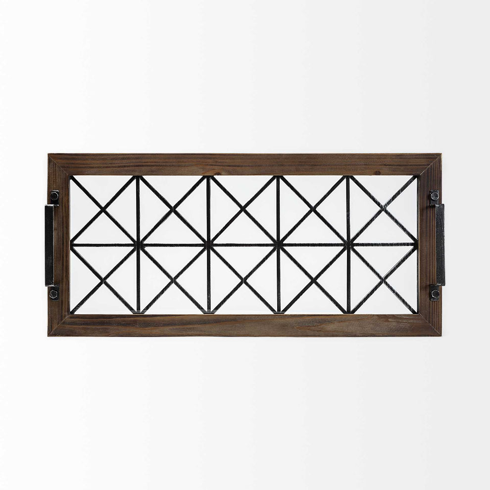 Brown Wood With Geometrically Metal Frame And Glass Bottom Tray By Homeroots | Trays | Modishstore - 3