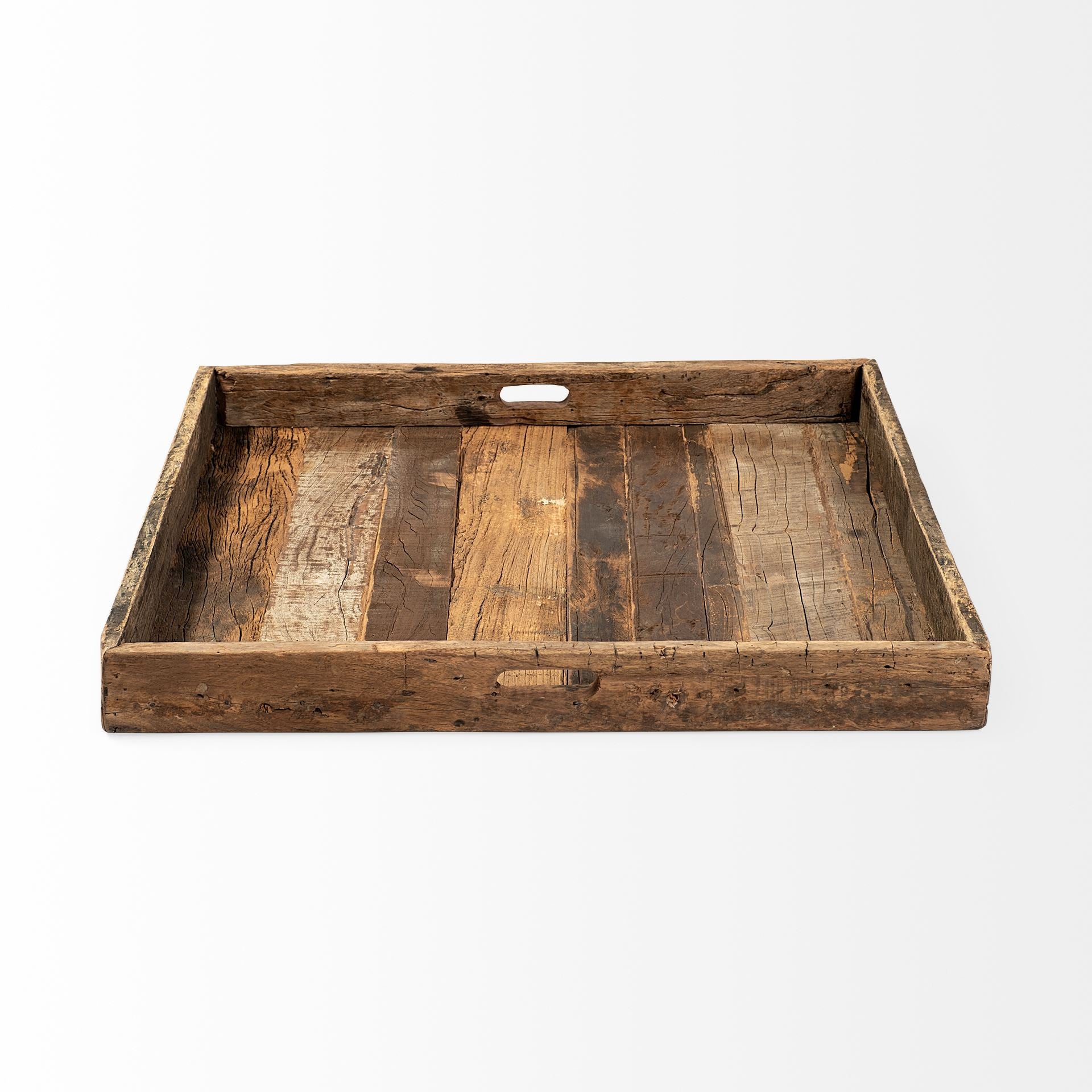 Natural Brown Reclaimed Wood With Grains And Knots Highlight Tray By Homeroots | Trays | Modishstore - 2