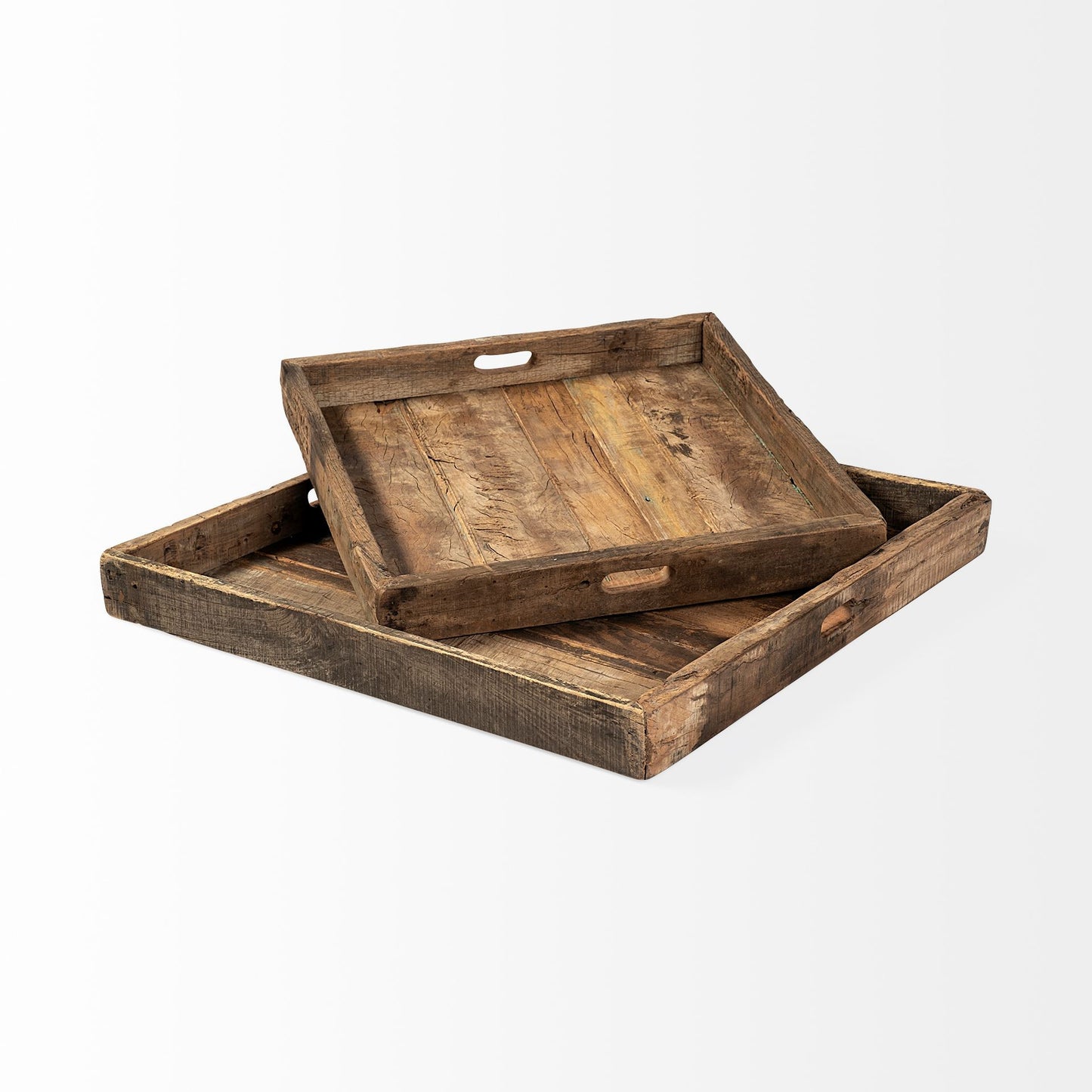 Natural Brown Reclaimed Wood With Grains And Knots Highlight Tray By Homeroots | Trays | Modishstore - 3