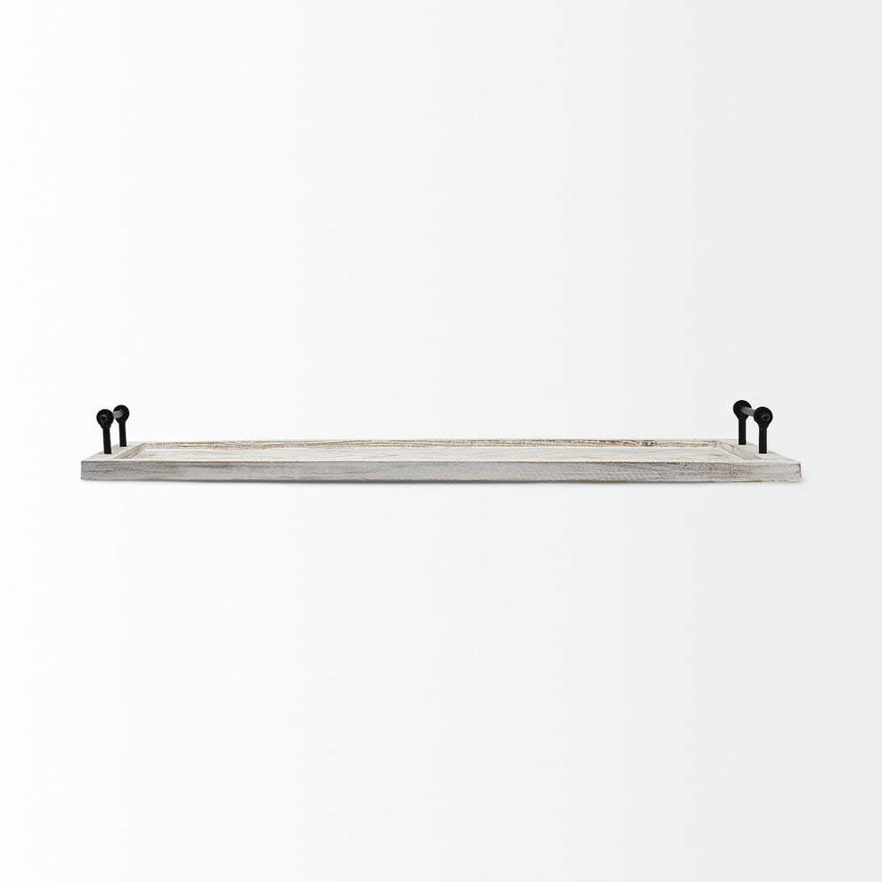 Whitewashed Tone Wood With Herringbone Pattern With Metal Raised Edges Tray By Homeroots | Trays | Modishstore - 2