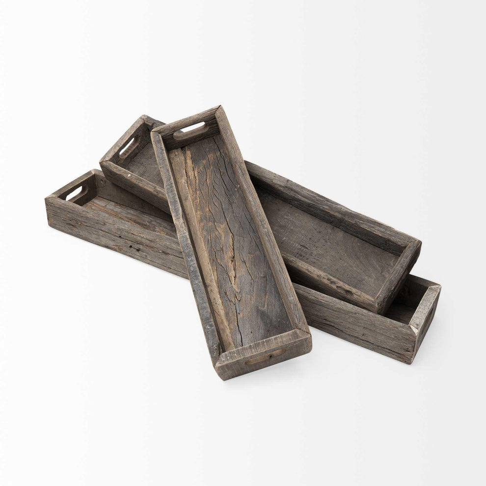 Meduim Natural Brown Reclaimed Wood With Grains And Knots Highlight Tray By Homeroots | Trays | Modishstore - 4