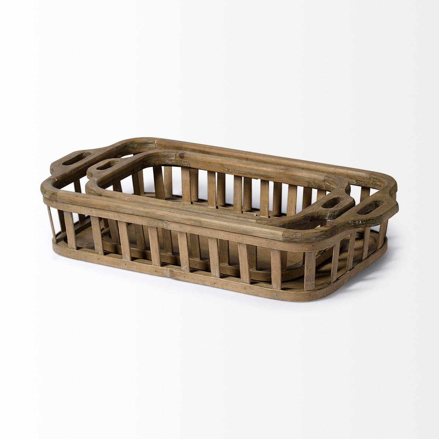 Set Of 2 Natural Finish Wood Nesting Trays By Homeroots | Trays | Modishstore - 2
