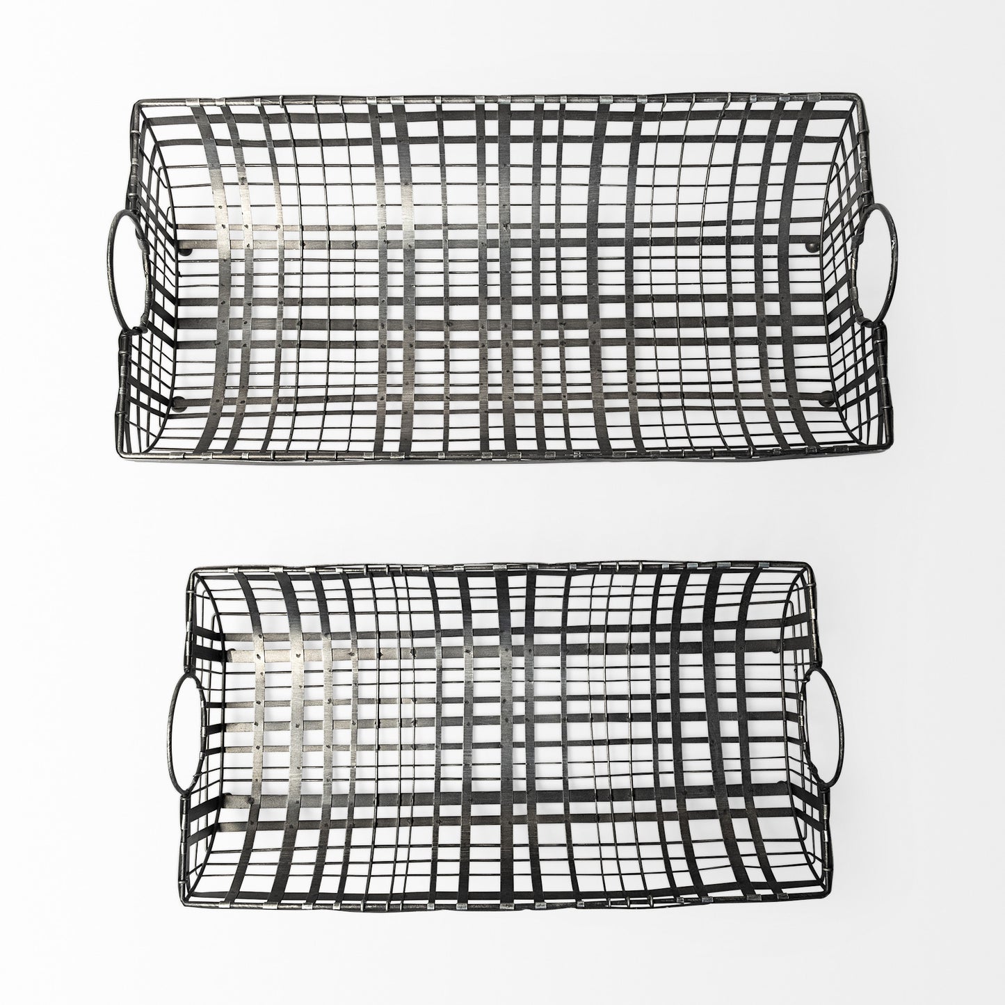 Set Of 2 Gray Metal With Circle Handle Trays By Homeroots | Trays | Modishstore - 3