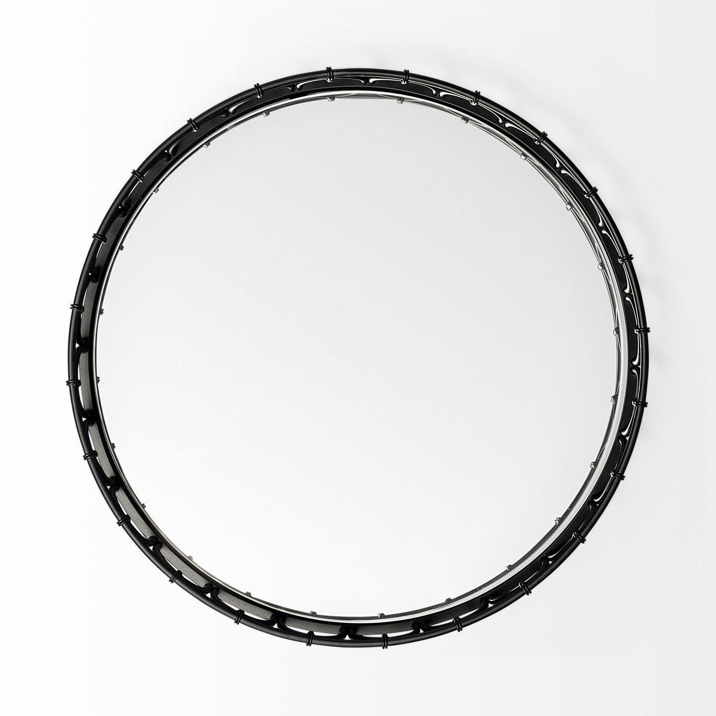 20' Matte Black Metal Half Circles And Mirrored Glass Round Tray By Homeroots | Trays | Modishstore - 2