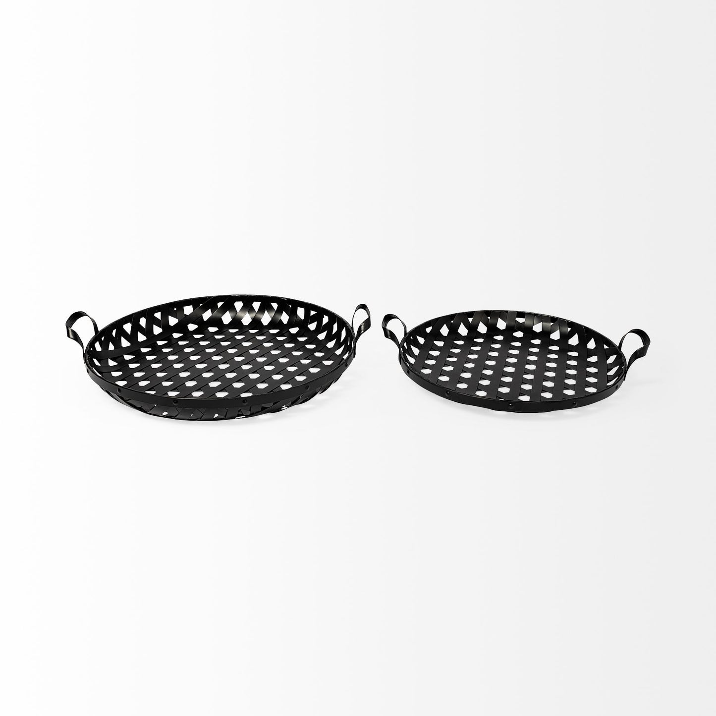Set Of 2 Matte Black Metal With Interweaved Bottom Trays By Homeroots | Trays | Modishstore - 3