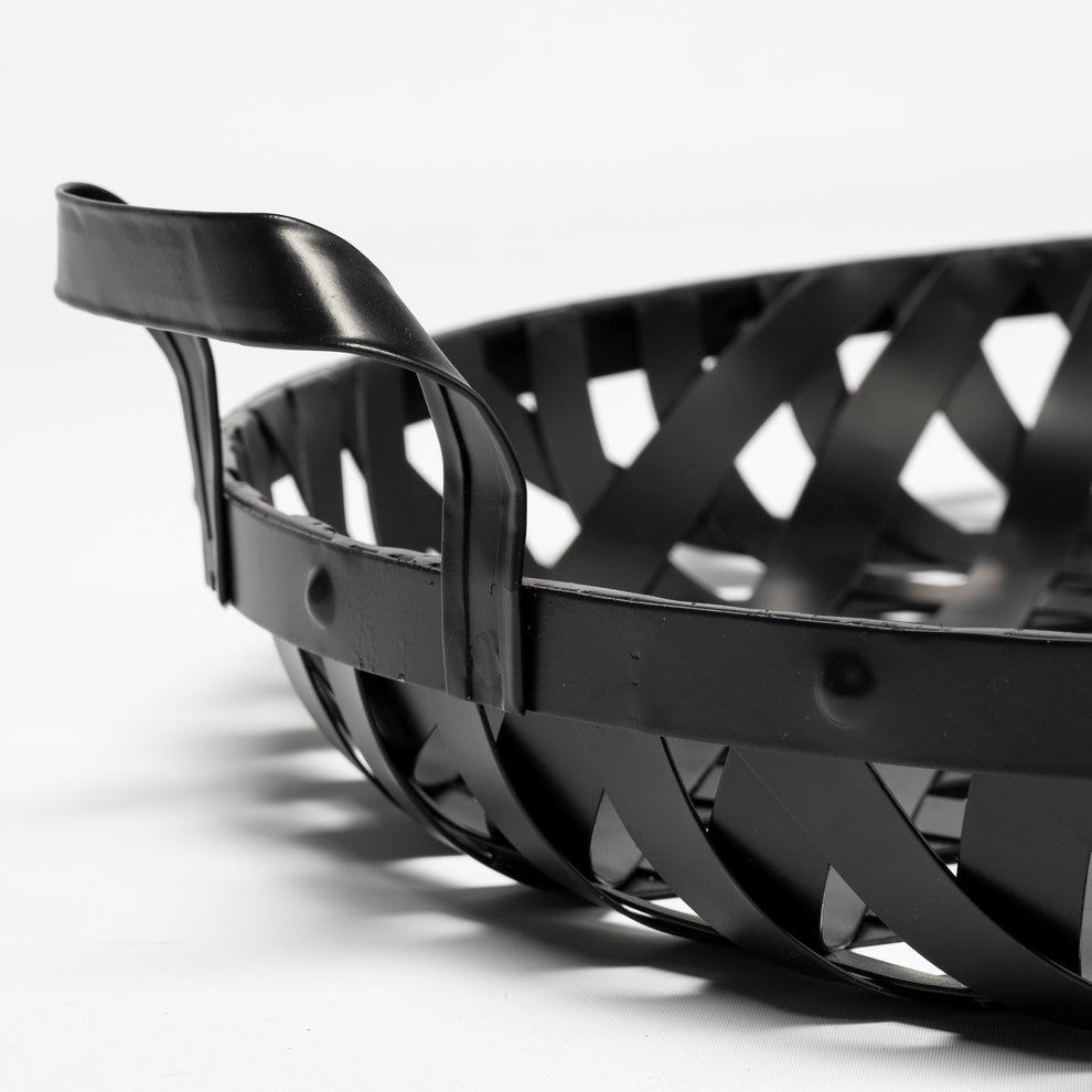 Set Of 2 Matte Black Metal With Interweaved Bottom Trays By Homeroots | Trays | Modishstore - 4