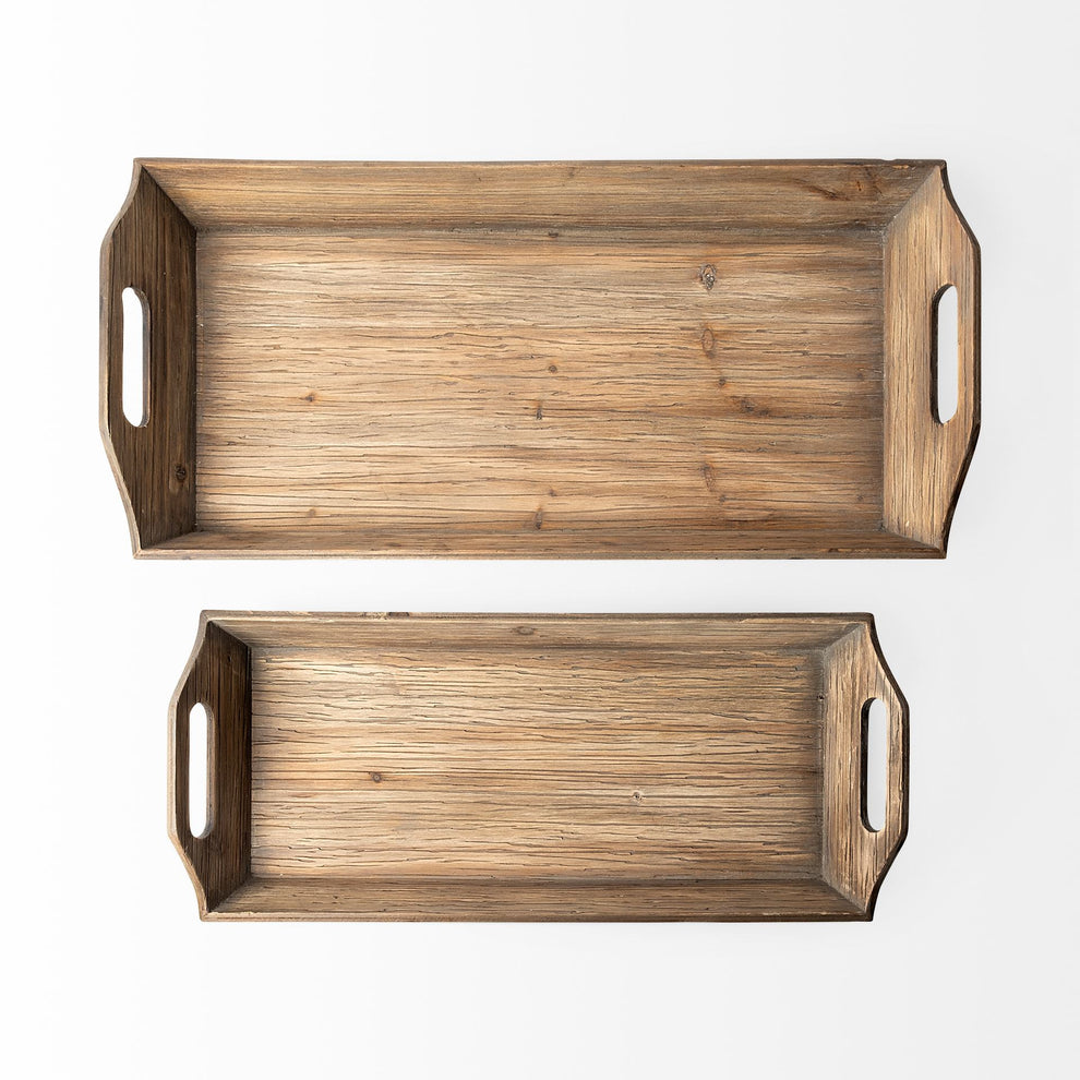 Set Of 2 Natural Brown Wood With Grains And Knots Highlight Trays By Homeroots | Trays | Modishstore - 4