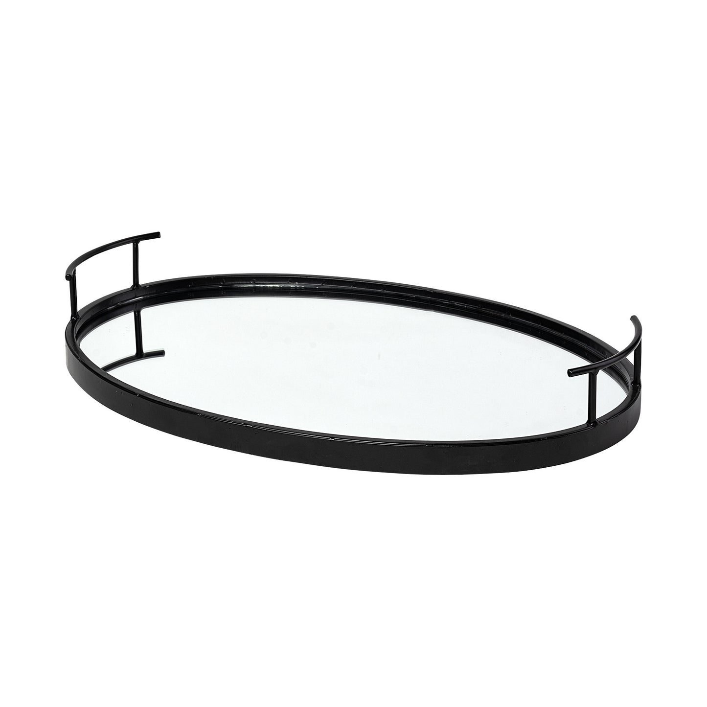 Matte Black Metal With Two Handle Both Sides And Mirrored Glass Bottom Tray By Homeroots