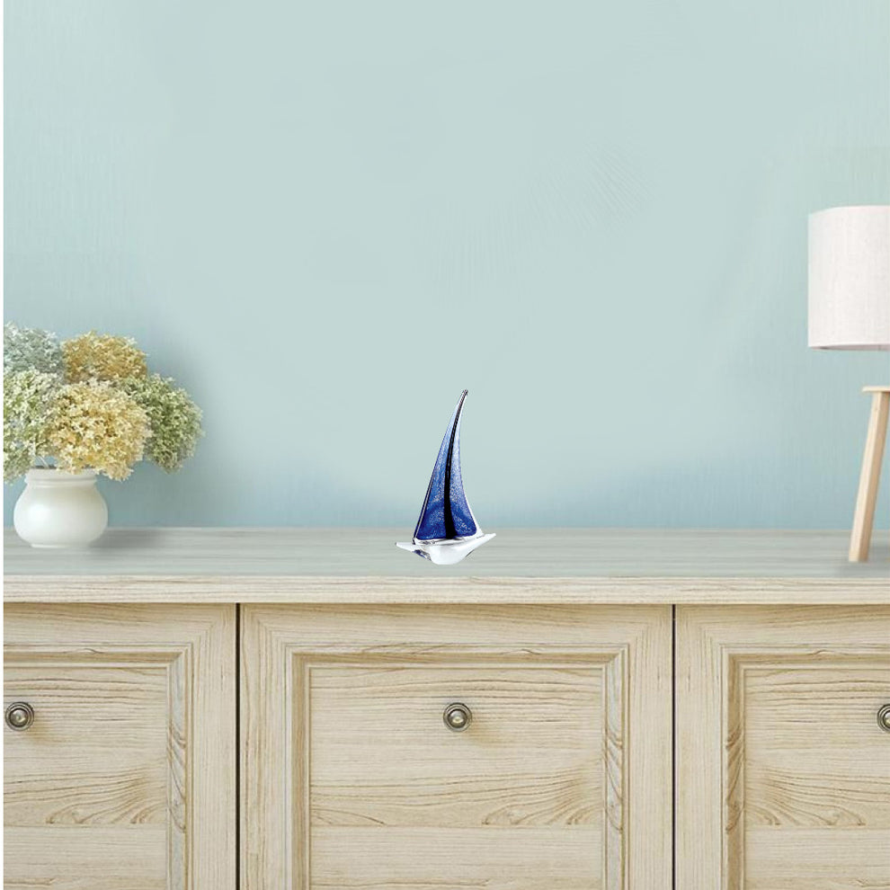 9 Blue Art Glass Sailboat By Homeroots | Sculptures | Modishstore - 3