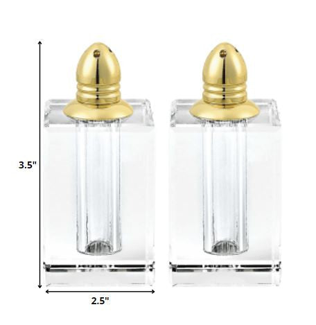 Handcrafted Optical Crystal And Gold Large Size Salt And Pepper Shakers By Homeroots | Trays | Modishstore - 2