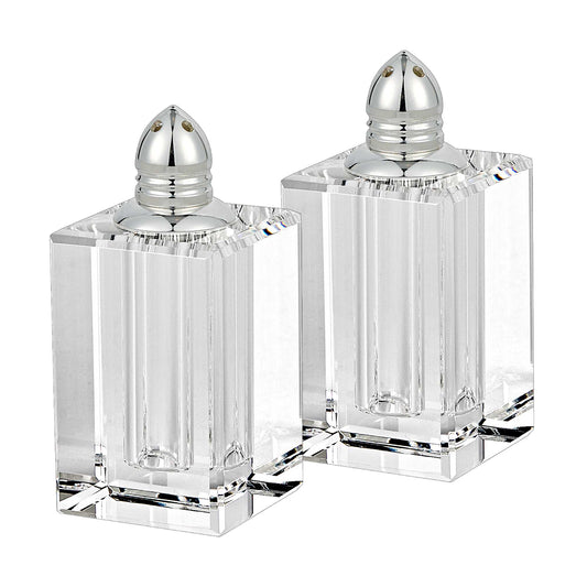 Handcrafted Optical Crystal And Silver Large Size Salt And Pepper Shakers By Homeroots | Trays | Modishstore