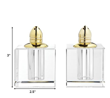 Handcrafted Optical Crystal And Gold Square Size Salt And Pepper Shakers By Homeroots | Dinnerware | Modishstore - 2