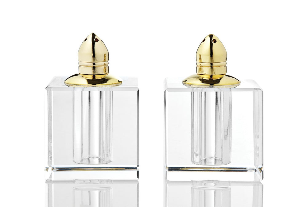 Handcrafted Optical Crystal And Gold Square Size Salt And Pepper Shakers By Homeroots | Dinnerware | Modishstore - 3