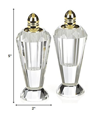 Handcrafted Optical Crystal And Gold Pair Of Salt And Pepper Shakers By Homeroots | Trays | Modishstore - 2