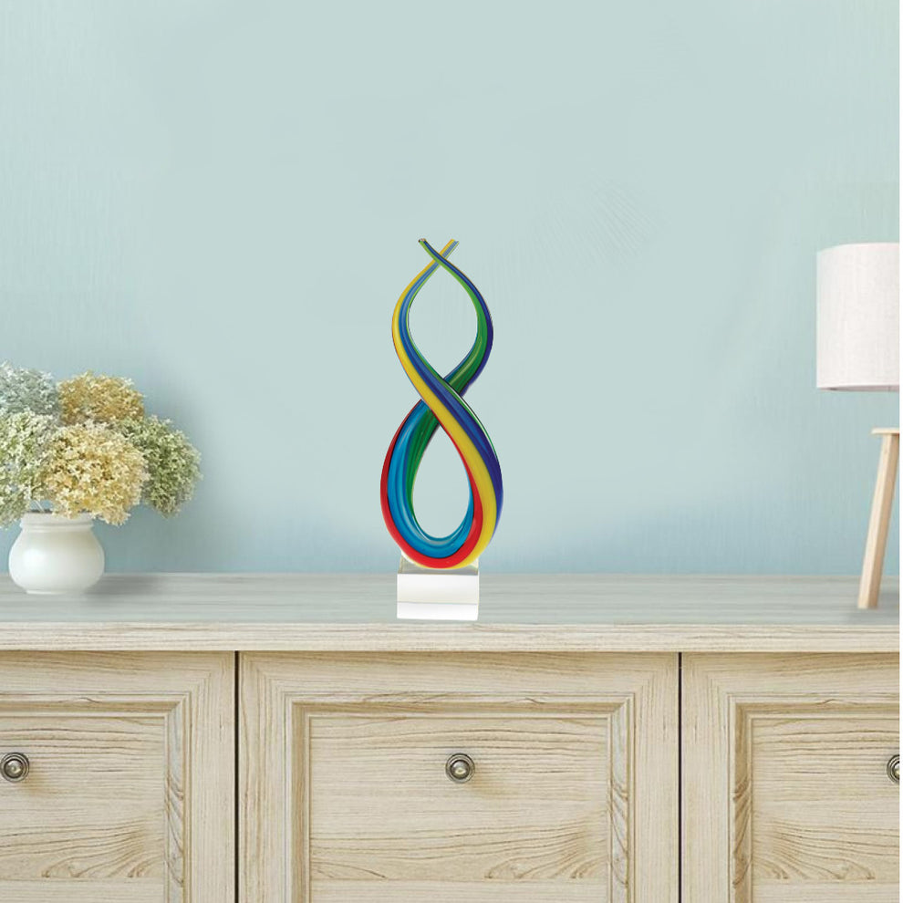14 Mouth Blown Art Glass Rainbow Centerpiece on Base By Homeroots | Sculptures | Modishstore - 3