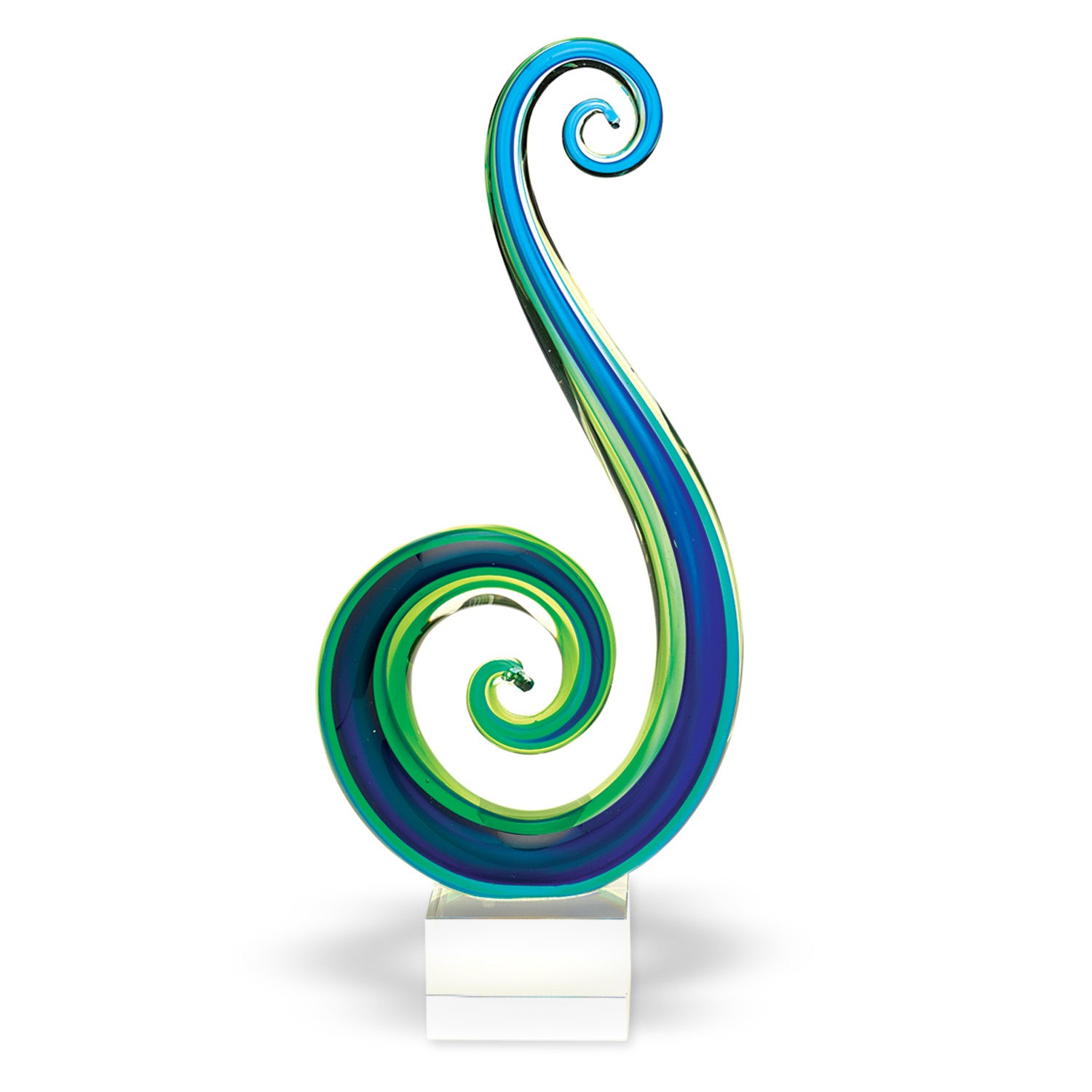 14 Mouth Blown Art Glass Blue and Green Centerpiece on Base By Homeroots | Sculptures | Modishstore