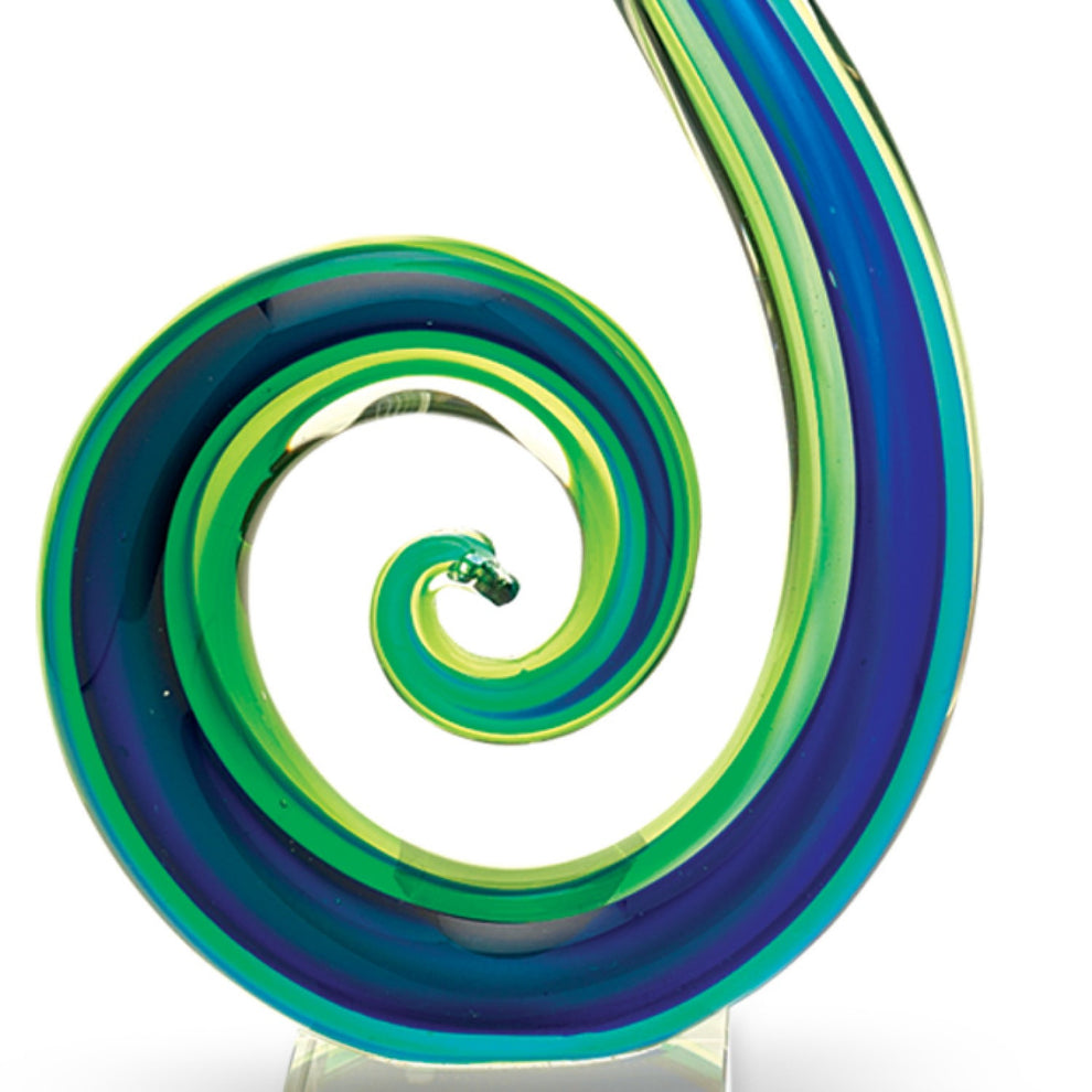 14 Mouth Blown Art Glass Blue and Green Centerpiece on Base By Homeroots | Sculptures | Modishstore - 2
