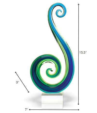 14 Mouth Blown Art Glass Blue and Green Centerpiece on Base By Homeroots | Sculptures | Modishstore - 4