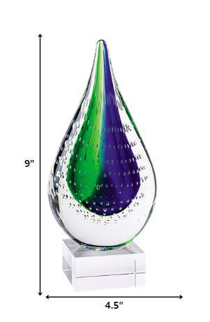 11 Mouth Blown Teardrop Centerpiece on Crystal Base By Homeroots - 376116 | Sculptures | Modishstore - 2