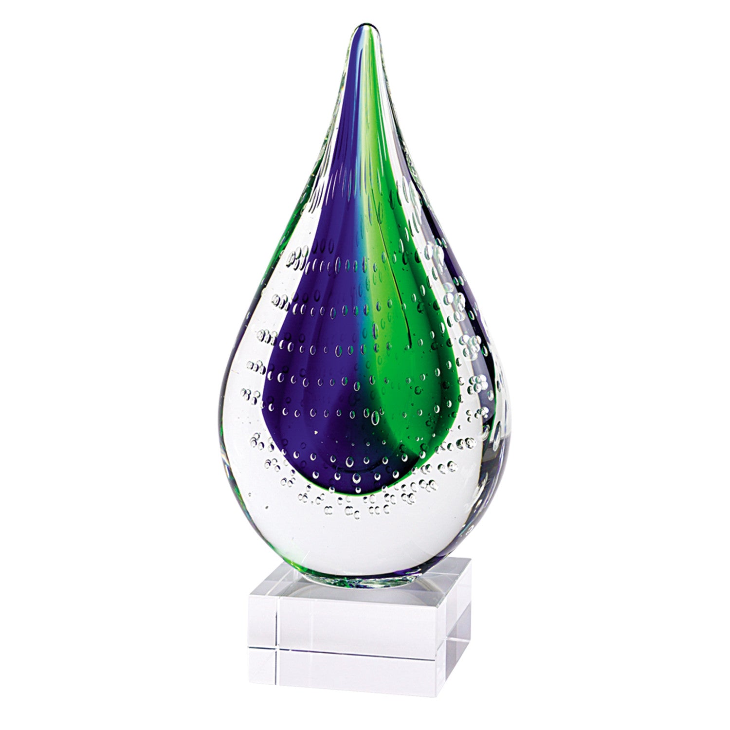 11 Mouth Blown Teardrop Centerpiece on Crystal Base By Homeroots - 376116 | Sculptures | Modishstore - 3