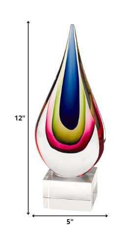 11 Mouth Blown Teardrop Centerpiece on Crystal Base By Homeroots - 376135 | Sculptures | Modishstore - 2