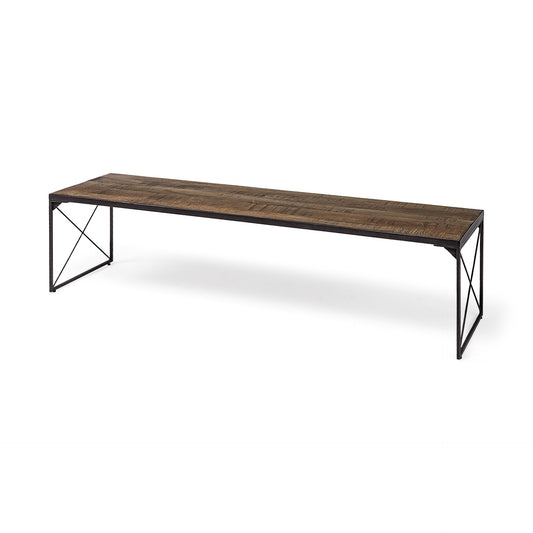 Rectangular Mango WoodMedium Brown Top And Black Iron Base Accent Bench By Homeroots | Benches | Modishstore