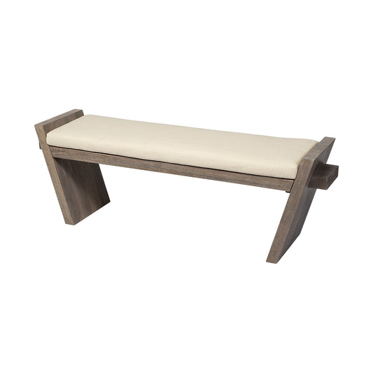 Rectangular Mango Wood Natural Brown Polished with Upholstered Cream Seat Entryway Bench By Homeroots | Benches | Modishstore