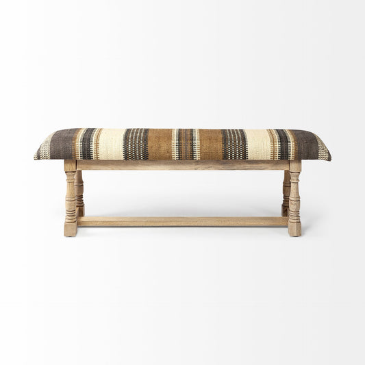 Rectangular Mango Wood Olive and Brown Upholstered Accent Bench By Homeroots | Benches | Modishstore