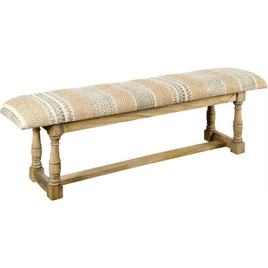 Rectangular Mango Wood Orange and Brown Upholstered Accent Bench By Homeroots | Benches | Modishstore