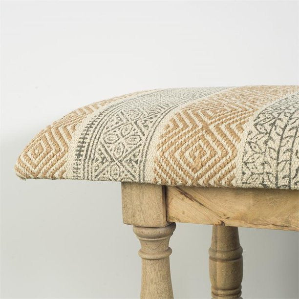 Rectangular Mango Wood Orange and Brown Upholstered Accent Bench By Homeroots | Benches | Modishstore - 3