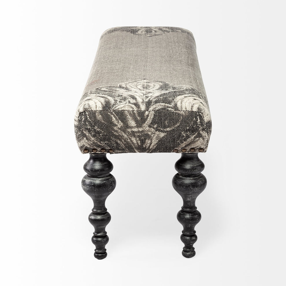 Rectangular Dark Wood and Gray Floral Accent Bench By Homeroots | Benches | Modishstore - 2